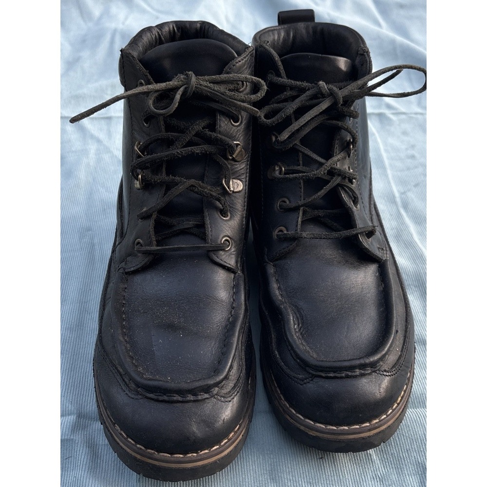 Woolrich Mens Black Leather Moc Toe Lace Up Ankle Boots Outdoor Rugged Lug Sole